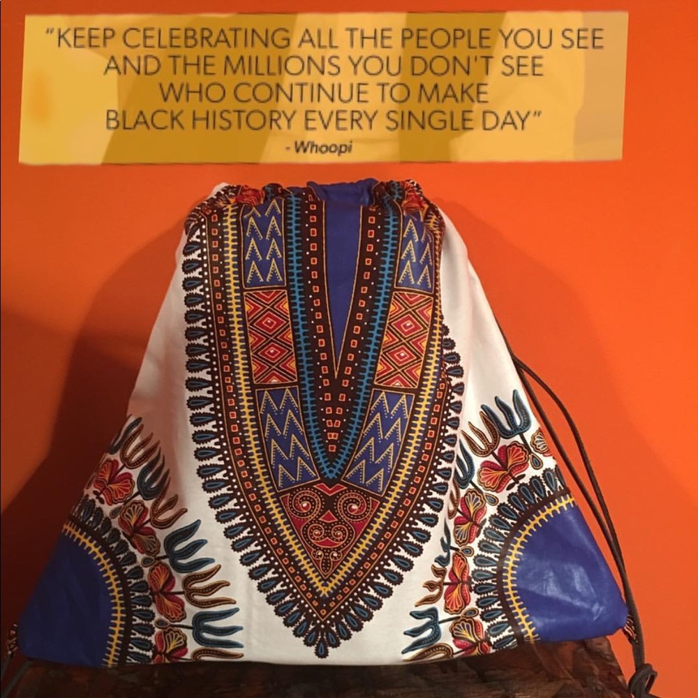 African print drawstring bag